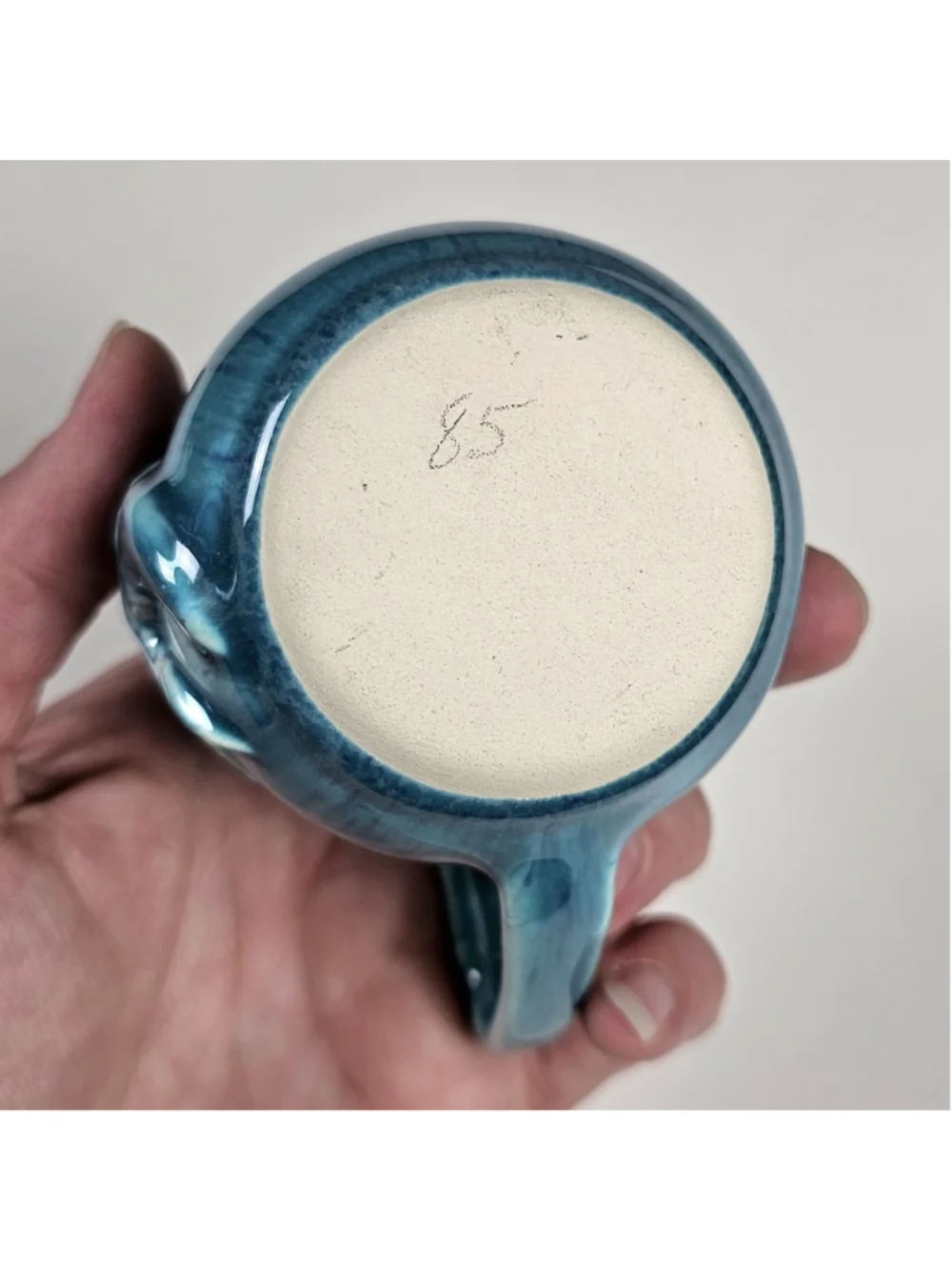 Vintage Teal Blue Ceramic Fish Creamer Pitcher 3.75